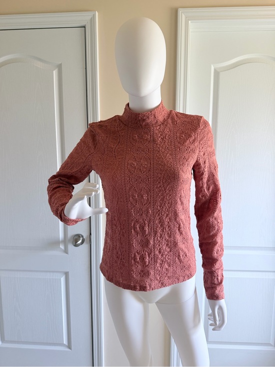 Anthropologie Sweaters - Anthropologie Dusty Rose Lace Mock Neck Top